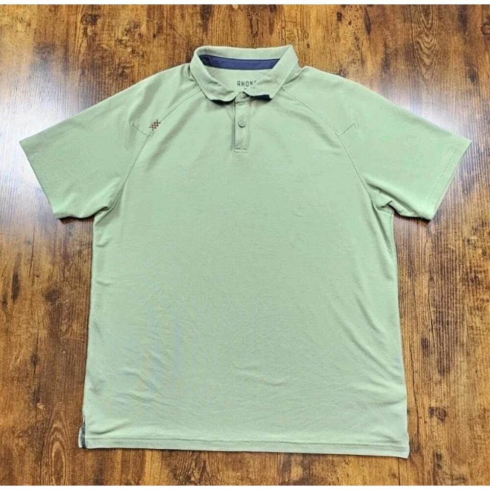 Rhone Delta Pique Polo Shirt Mens Large Green Lightweight Tech Mesh Golf Tennis